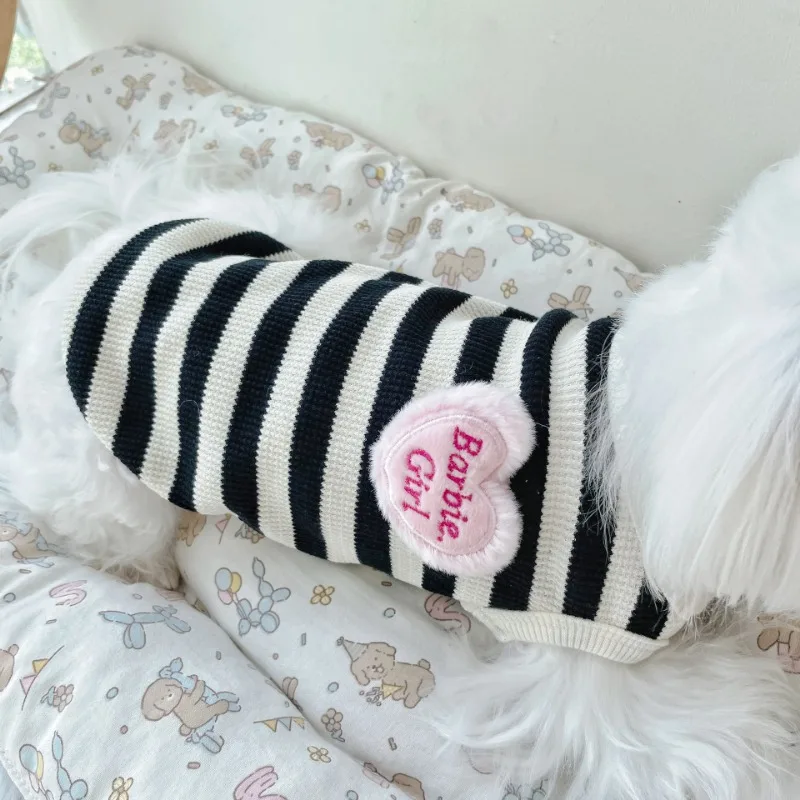 Summer Cotton waffle Pet Dog Clothes Black and White Striped Bottoming Shirt Pet Cat Puppy Vest  Puppy Clothing Dog Costume