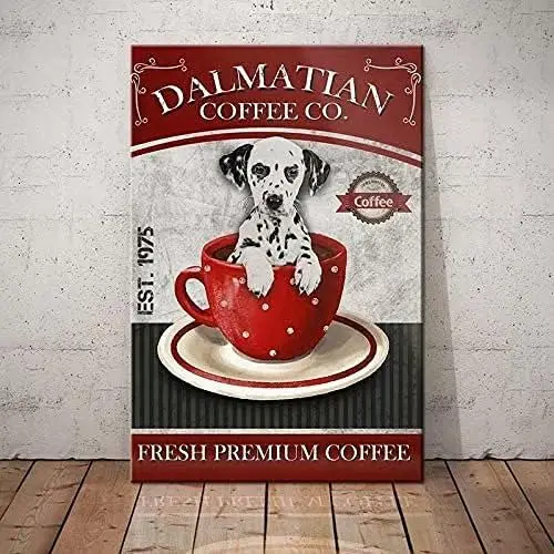 UOAIUDT Retro Dalmatian Metal Tin Sign Coffee Co. Premium Poster Vintage Plaque Wall Decor Gift For