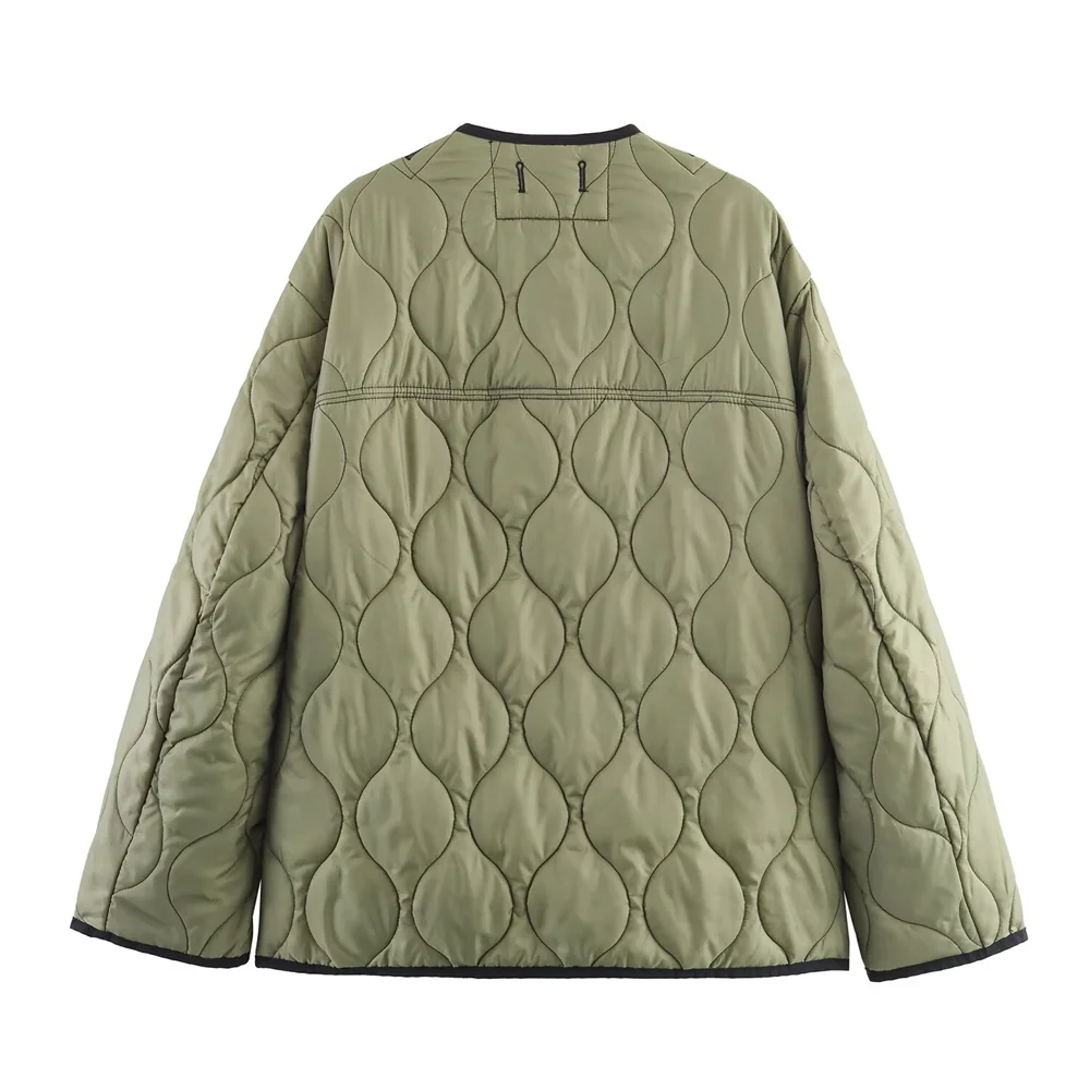 Novo outono e inverno feminino casual versátil tecido contrastante emenda dupla face em torno do pescoço manga comprida jaqueta de algodão