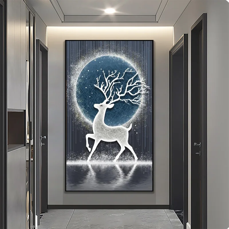 

Nine fish figure entrance decorative painting modern simple abstract entrance corridor light luxury mural deer canvas painting