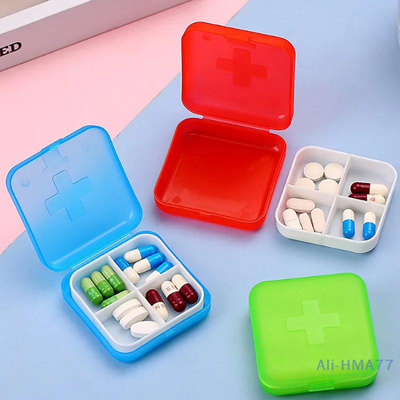 Mini Organizer Case 4 Grids Pill Box Tablet Pill Case Travel Drug Dispenser Storage Container Medicine Boxes Dispensing Medical