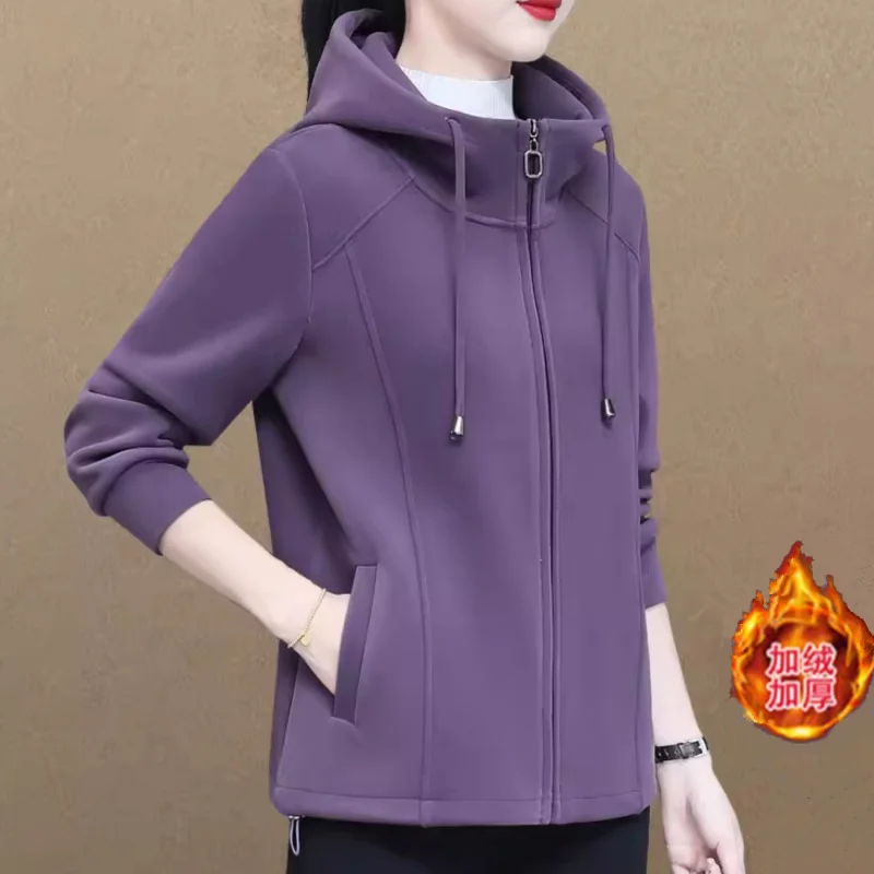 

Повседневная женская утолщенная толстовка на флисовой подкладке, куртка2023, новый осенне-зимний модный универсальный кардиган с капюшоном