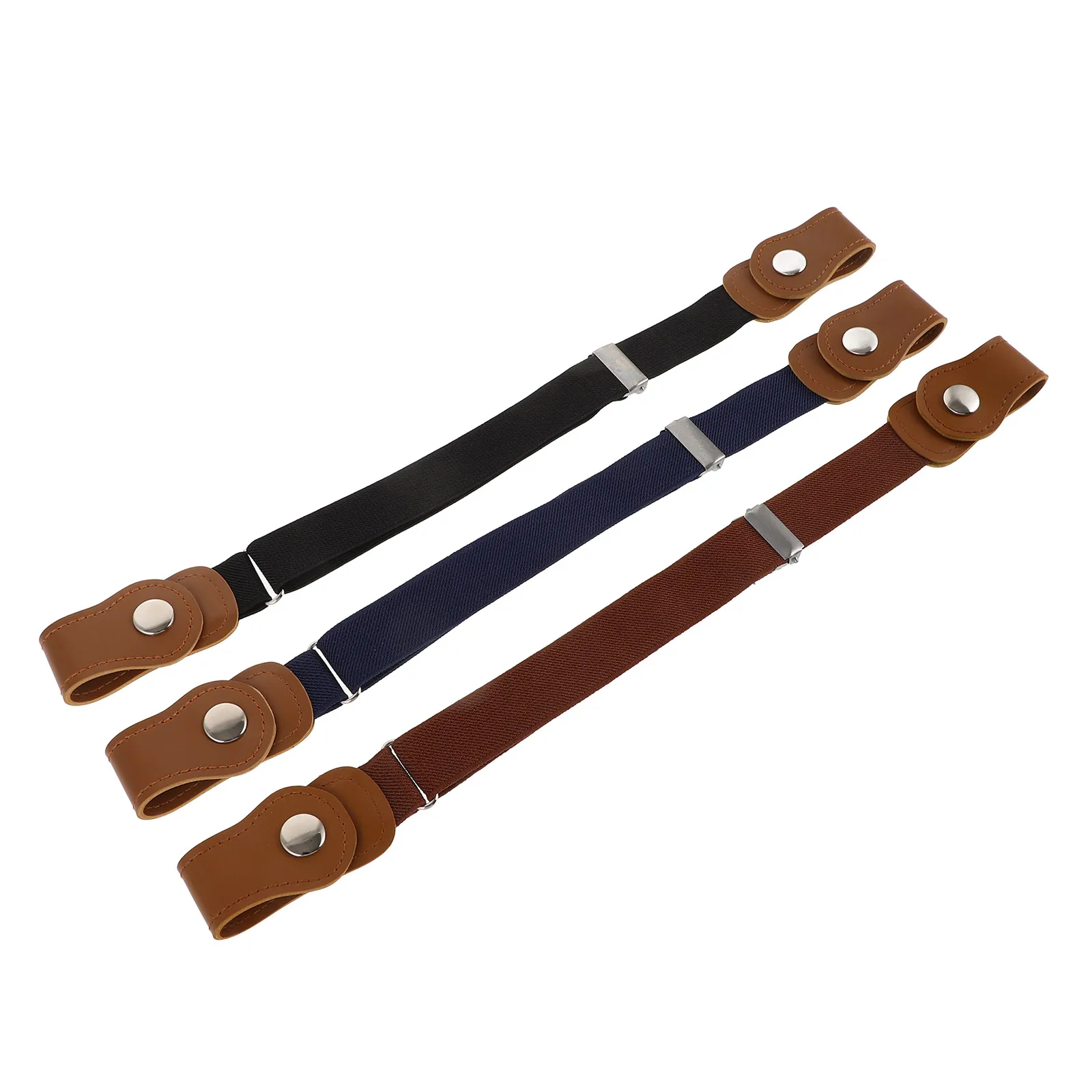 

3pcs Kids Elastic Button Belts Boys Girls Solid Color Waist Belts Adjustable Stretchy Durable Belt for Jeans Pants Dresses