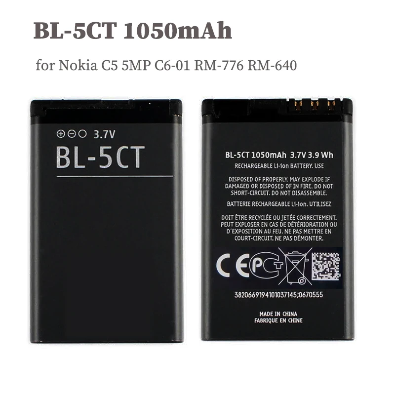 

BL-5CT Battery BL5CT 3.7V 1050mAh Rechargeable Batteries for Nokia C5 5MP 5220xm C6-01 C3-01 RM-776 RM-640 Mobile Phone Batteria
