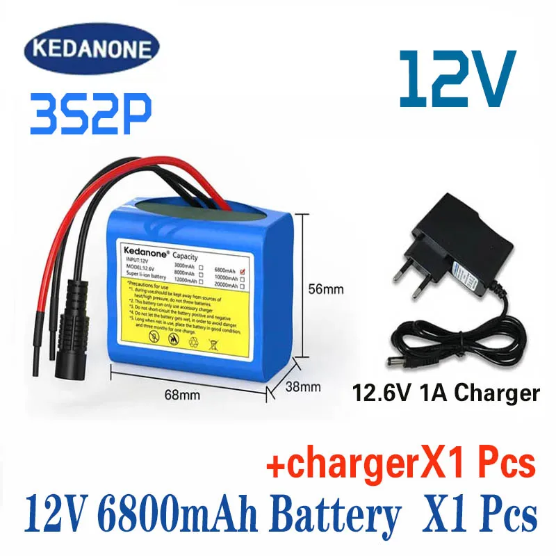 12V 10Ah 18650 Lithium Battery Pack 3S5P Rechargeable Battery with BMS 12.6v Charger for Fishing Bicycle Large Capacity Battery