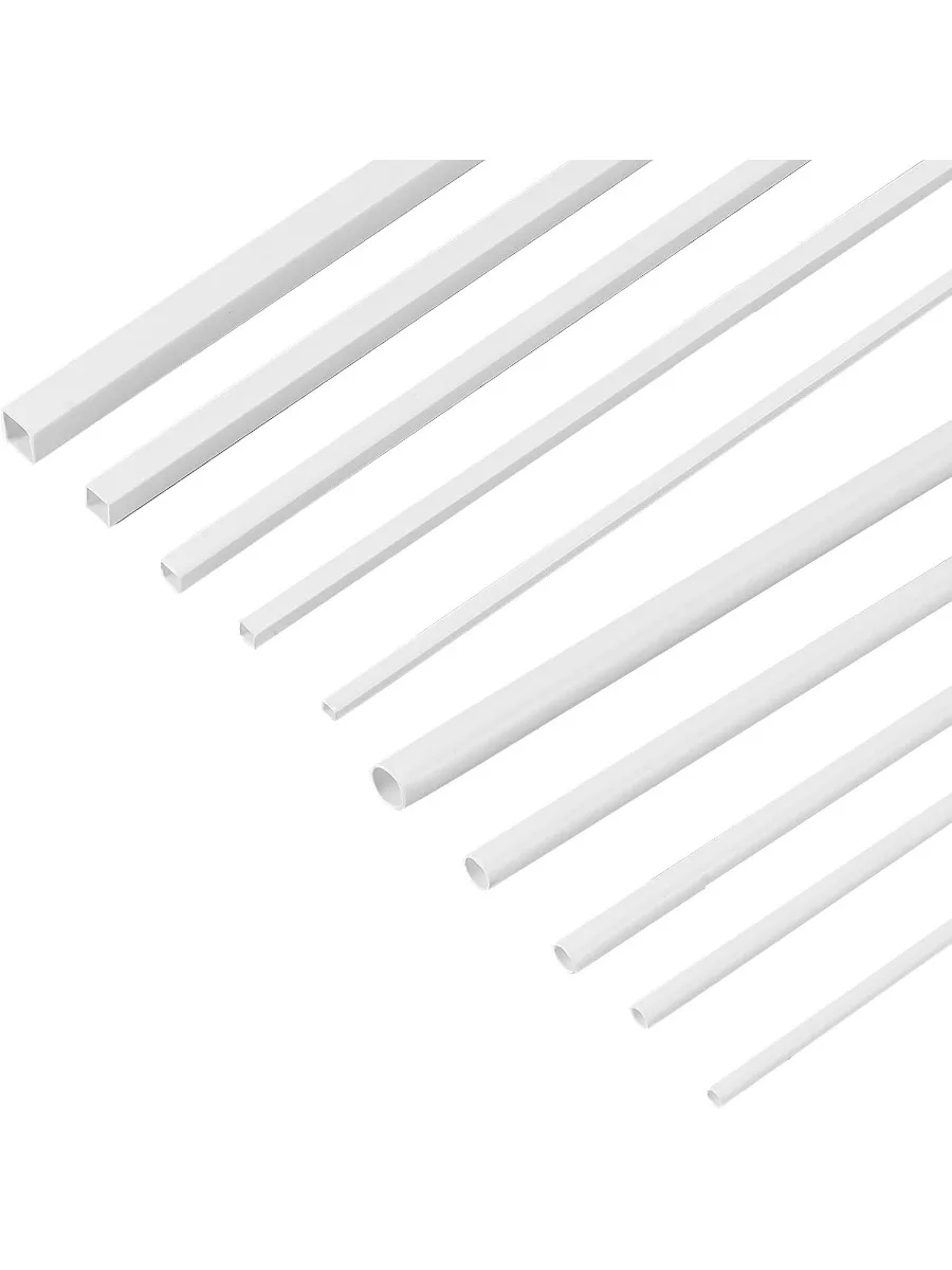 40pcs 10 Sizes ABS Plastic Hollow Tubes Plastic Round/Square Bar Rods White Plastic Hollow Bar for DIY Handmade Sand Table