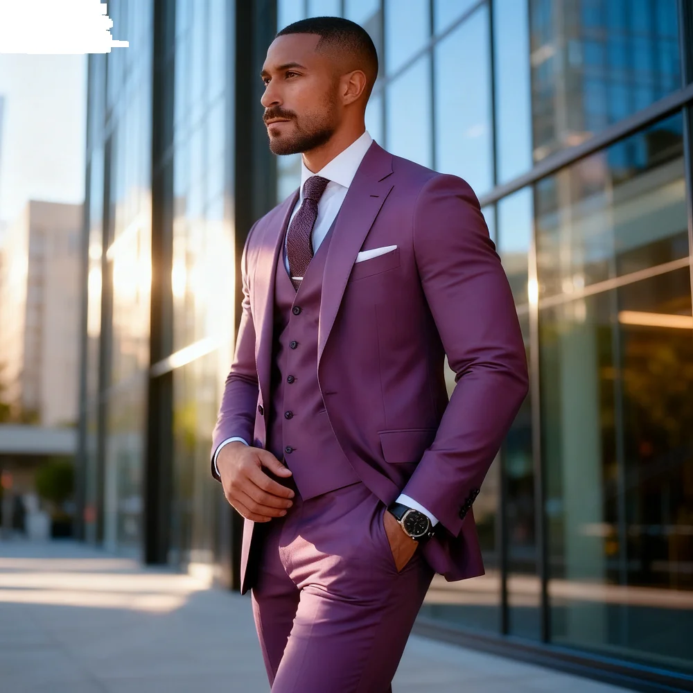 

Elegante Men's Grey Slim Fit Tuxedo 3-Piece Smoking Suit with Peak Lapel Blazer Vest Pants for Wedding Party