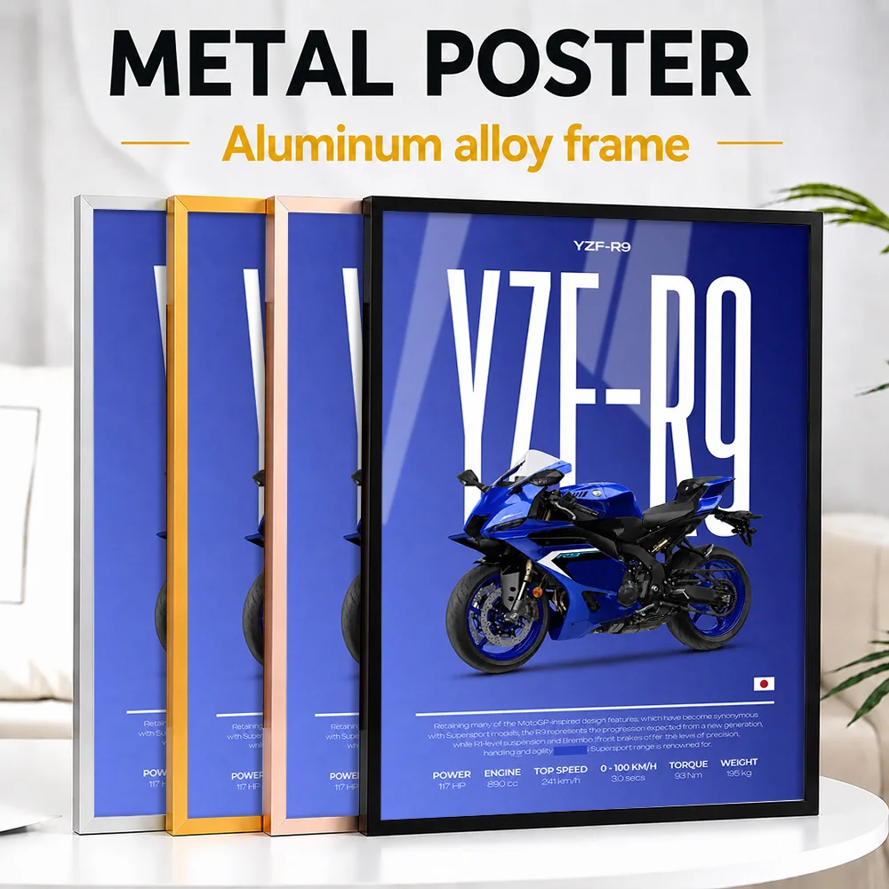 Japan YZF R9 Motorcycle Framed Metal Print Customized Photo Urban Rider Style Wall Art For Man Cave Thoughtful Enthusiast Gift