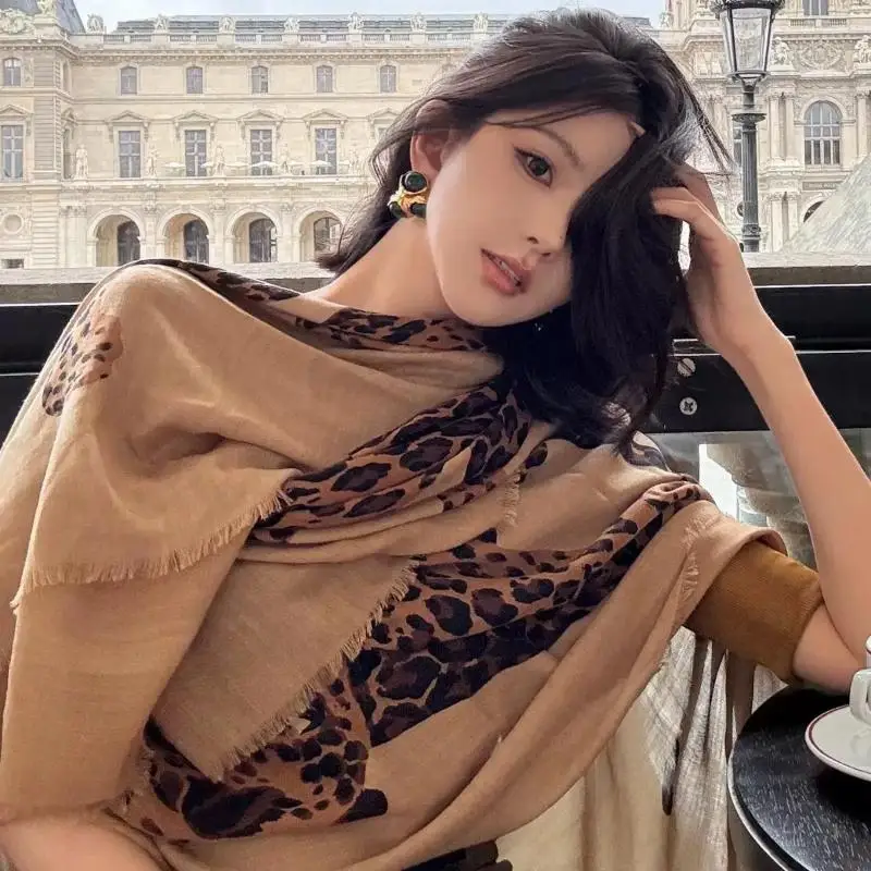 

Элегантный американский винтажный леопардовый шарф, женская верхняя одежда, модная весенне-осенняя шаль