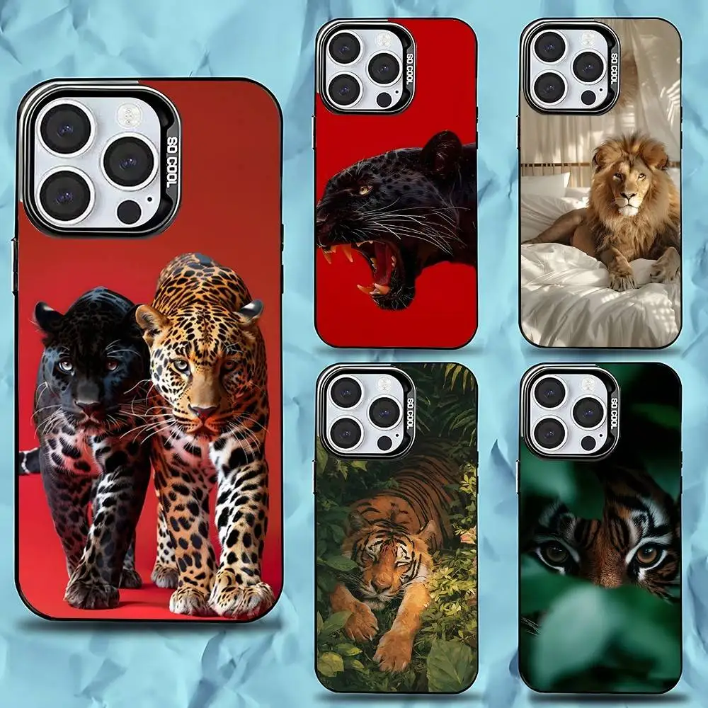 

Animal Cover Tiger Lion Phone Case For iPhone 16,15,14,13,12,11,Pro,Max,Plus,Mini,XS,SE Anti Fall Black Matte Hard Bumper