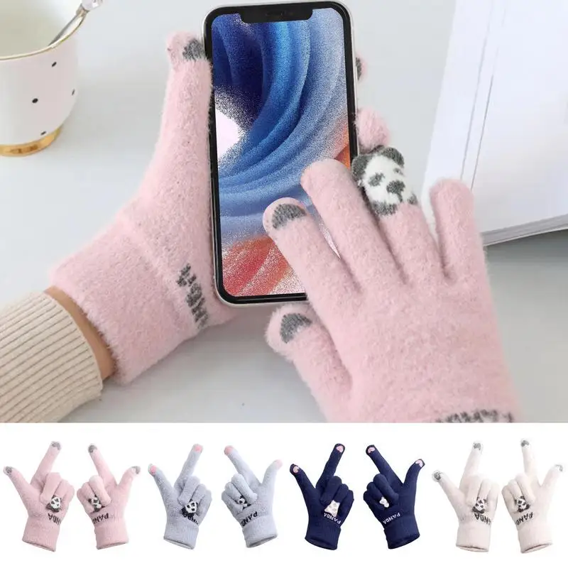 Winter Gloves Touchscreen Cycling Gloves Cartoon Touch Screen Winter Gloves Hand Warmers Knit Mittens Cute Panda Gloves