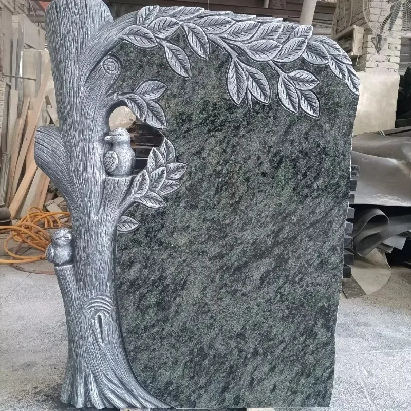 tomb stones Custom Natural Granite Tree Bird Carved Tombstone Headstone for Cemetery Memorial with Various Stone Colors Availabl