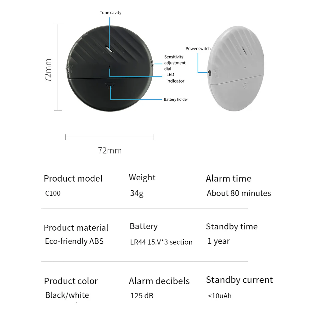 1pc sensor de vibração alarme 24 horas porta janela cofres alarme anti-roubo 125db ultra-fino c100 sensor de vibração alarme de segurança em casa