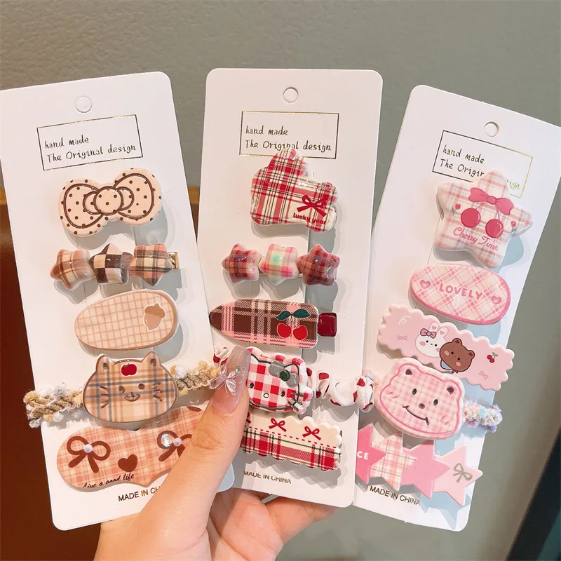 

5Pcs Sanrio Hello Kitty Children Cute Cartoon Sweet Baby Hair Clip Bow Fruit Girl Barrettes Bangs Hairpins Kids Hair Accessories