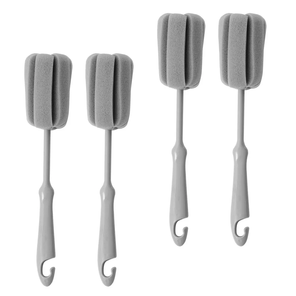 4Pcs Sponge Cleaning Brush Feeding Bottle Scrubber Flexible Sponge Head Kitchen Glass Cup Bottle Cleaner Tool Cleaning Device