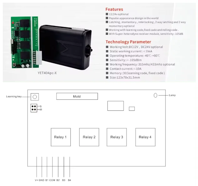 Receptor sem fio RF para casa inteligente, DC 12V 24V, 4 canais