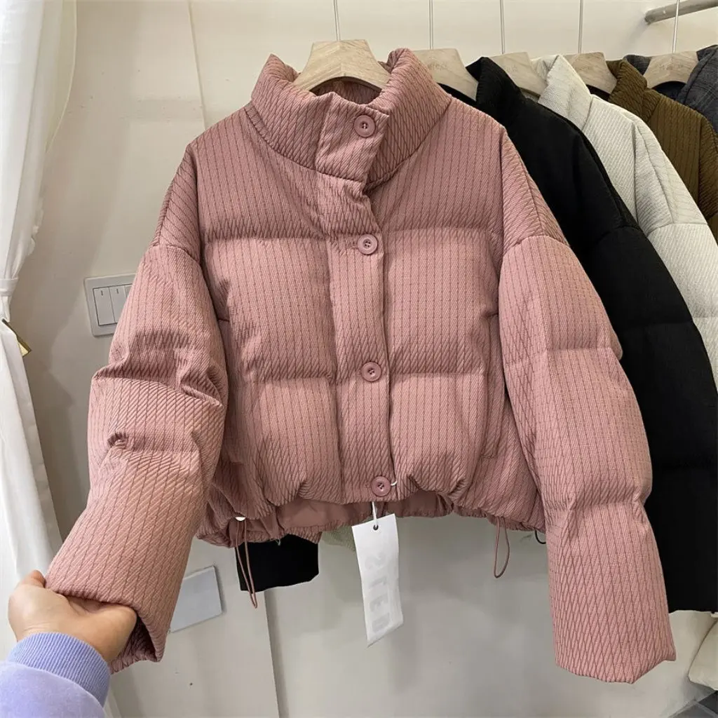 

Women's Korean Style Short Stand-Up Collar Cotton Outwear Thickened Preppy Style Winter Fashion Bread Jacket