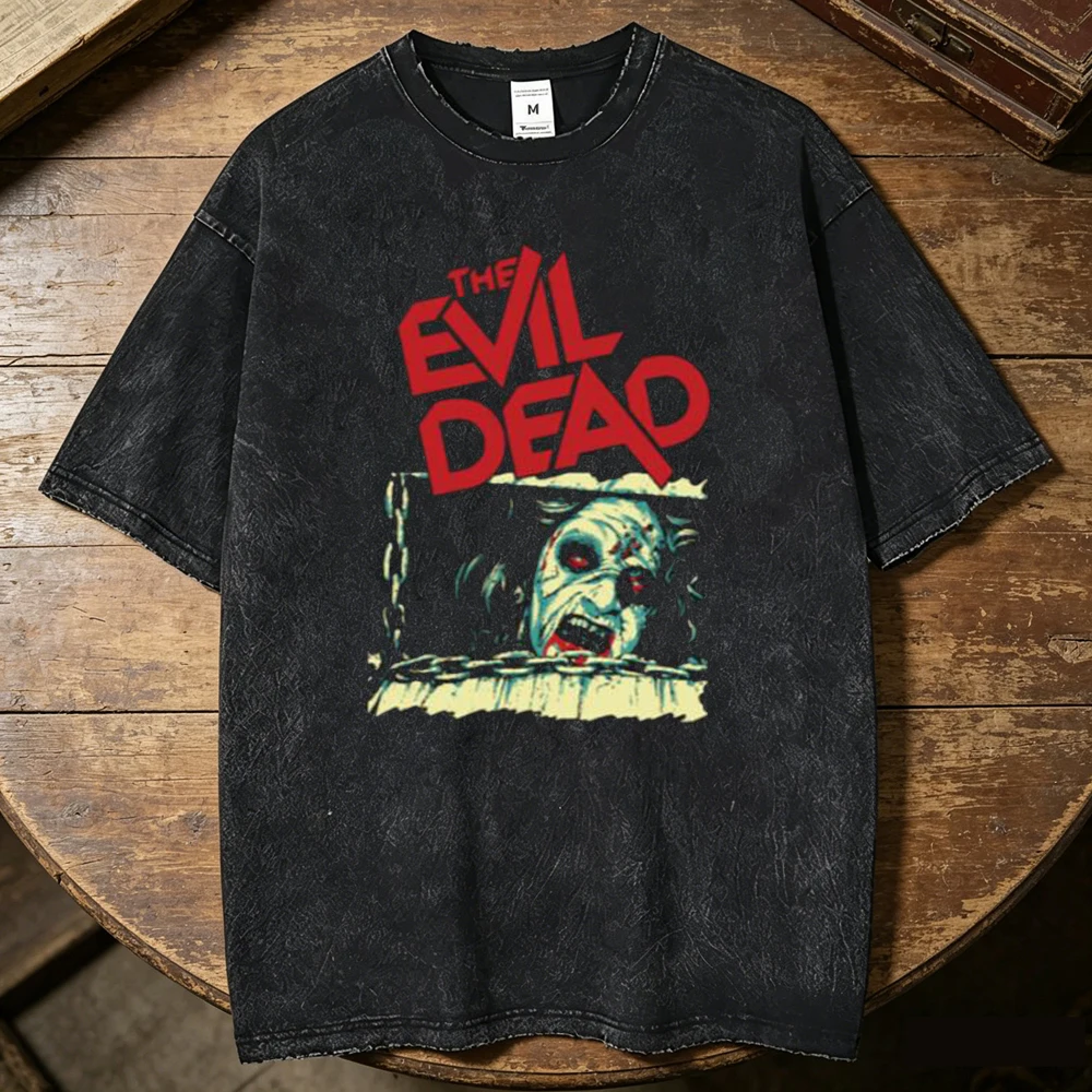 Evil Dead cotton Vintage Washed tshirt men kawaii Trendy Digital Classic t shirt Psychedelic 80s Graphic streetwear women