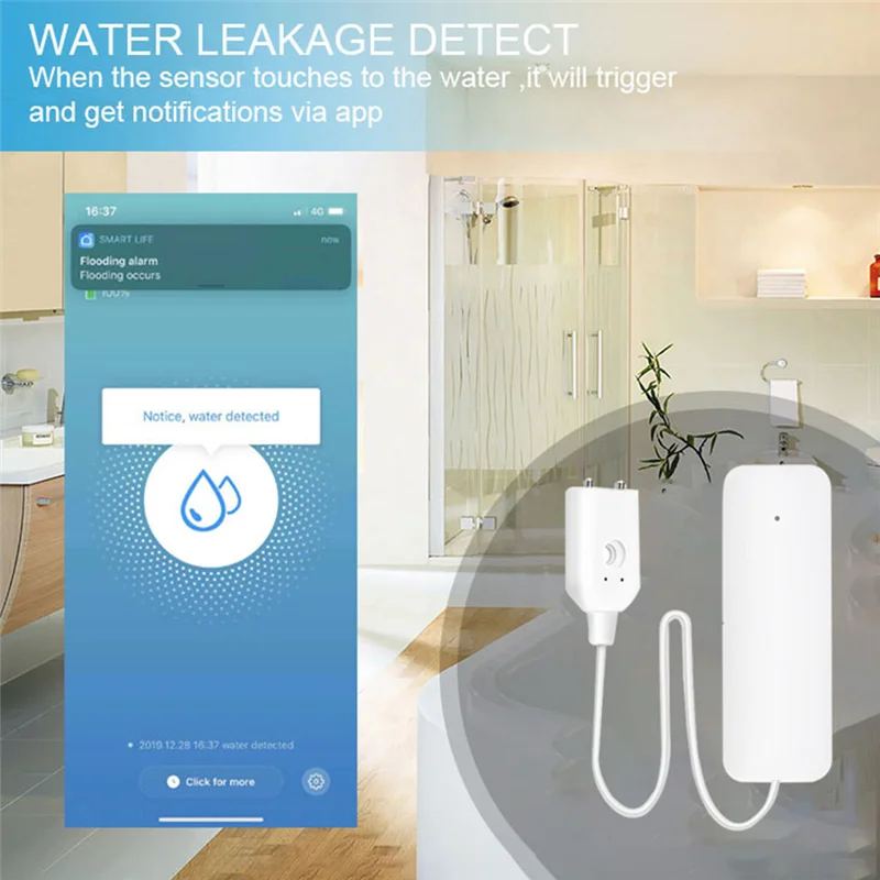 A13E-Tuya Zigbee Water Level Sensor Leakage Alarm Flood Leak  Smart Home Water Alert Overflow Alarm Security System