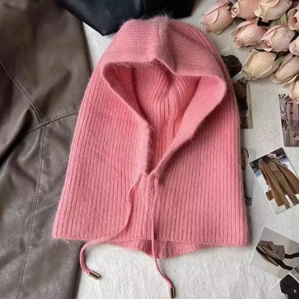 

Winter Real Rabbit Fur Soft Balaclava Party Mask Hat Women Bib Caps Skiing Bicycle Cycling Outdoor Warm Sports Knitted 모자