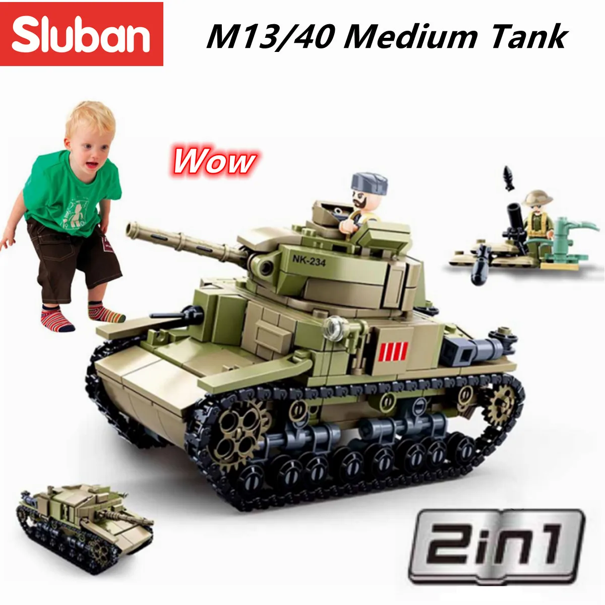 Sluban Building Block Toys WW2 M14/41 Medium Tank 463PCS Bricks B0711 Military Construction Compatbile With Leading Brands