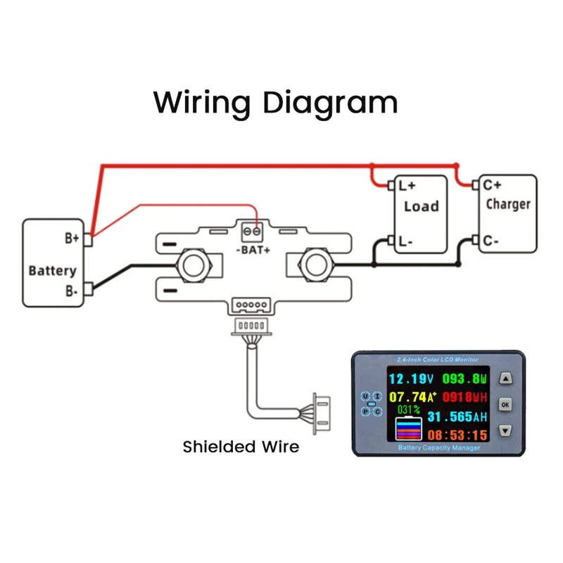 VA9810 2.4 Inch Voltage Meter+100A Diverter+Case Coulometer Capacity Power Detector Monitor Accessories For Electric Vehicle/RV