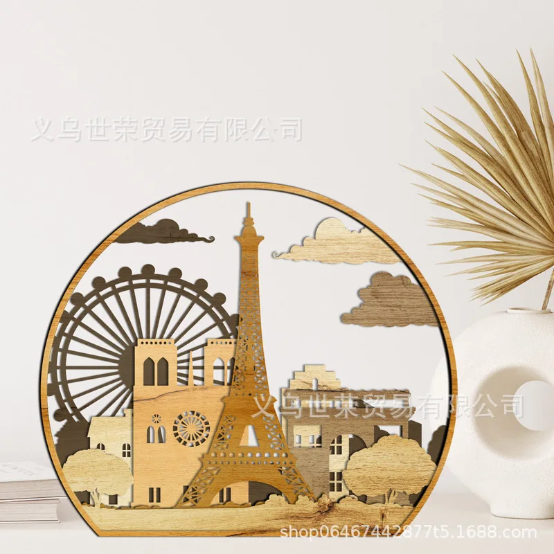 Paris Eiffel Tower/Notre Dame de Paris/Wood Bookend