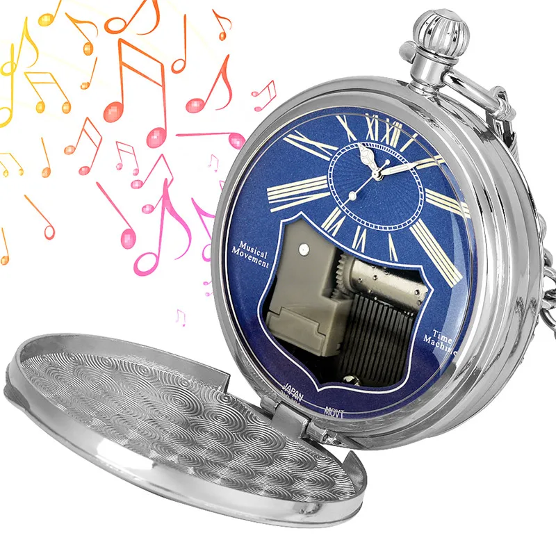 Novel Planet Space Astronauts Design Watch with Song Playing Music Men Women Manual Quartz Musical Pocket Watches Pendant Chain