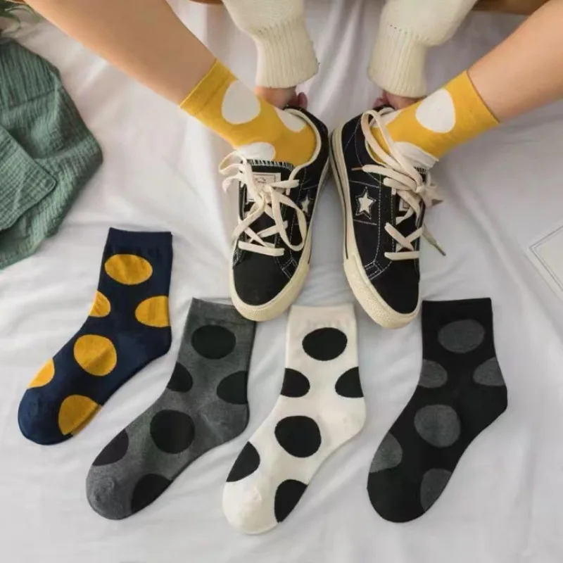 

1/5 pairs Casual Comfort Socks Fashionable Versatile Women's Mid-Calf Socks Round Dots Cute Lightweight Simple Short Calf Socks