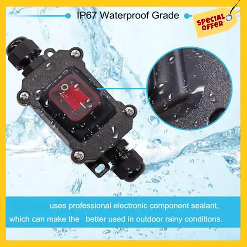 2PCS IP67 Waterproof Inline Cord Switch 12VDC 20A DPST On Off Outdoor Toggle Switch With Red Light Rocker Button Easy To Use