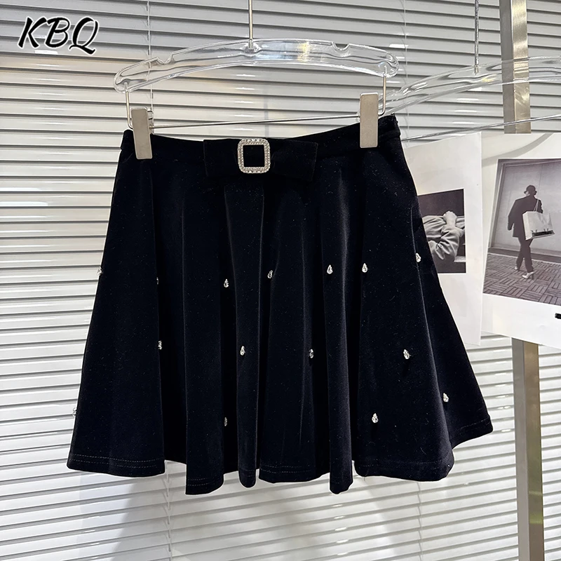

KBQ элегантные однотонные юбки трапециевидной формы с бриллиантами для женщин, темпераментная бархатная короткая юбка с высокой талией, женская осенняя мода, новинка