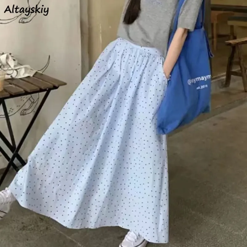 

Korean Style Skirts for Women Dot A-line High Waist Summer Ankle-length Simple Popular Students Fashion Girls Loose Ins Lovely