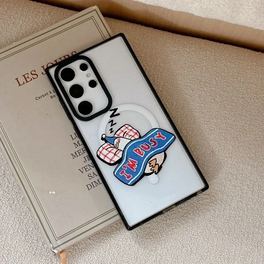 Lazy Duck MagSafe Acrylic Border Magnetic Phone Case for Samsung Galaxy S22U S23 Ultra S24 Ultra Cover Protective Shell