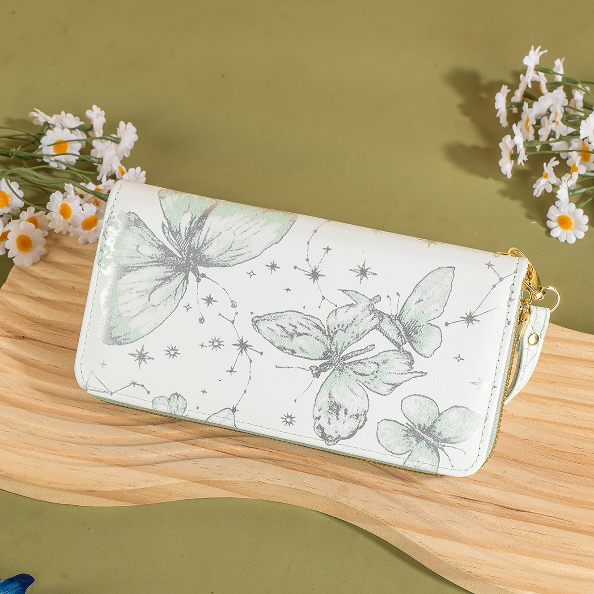 

Women's long wallet, exquisite and unique minimalist design, multiple card slots, printed butterfly zipper wallet, clutch bag