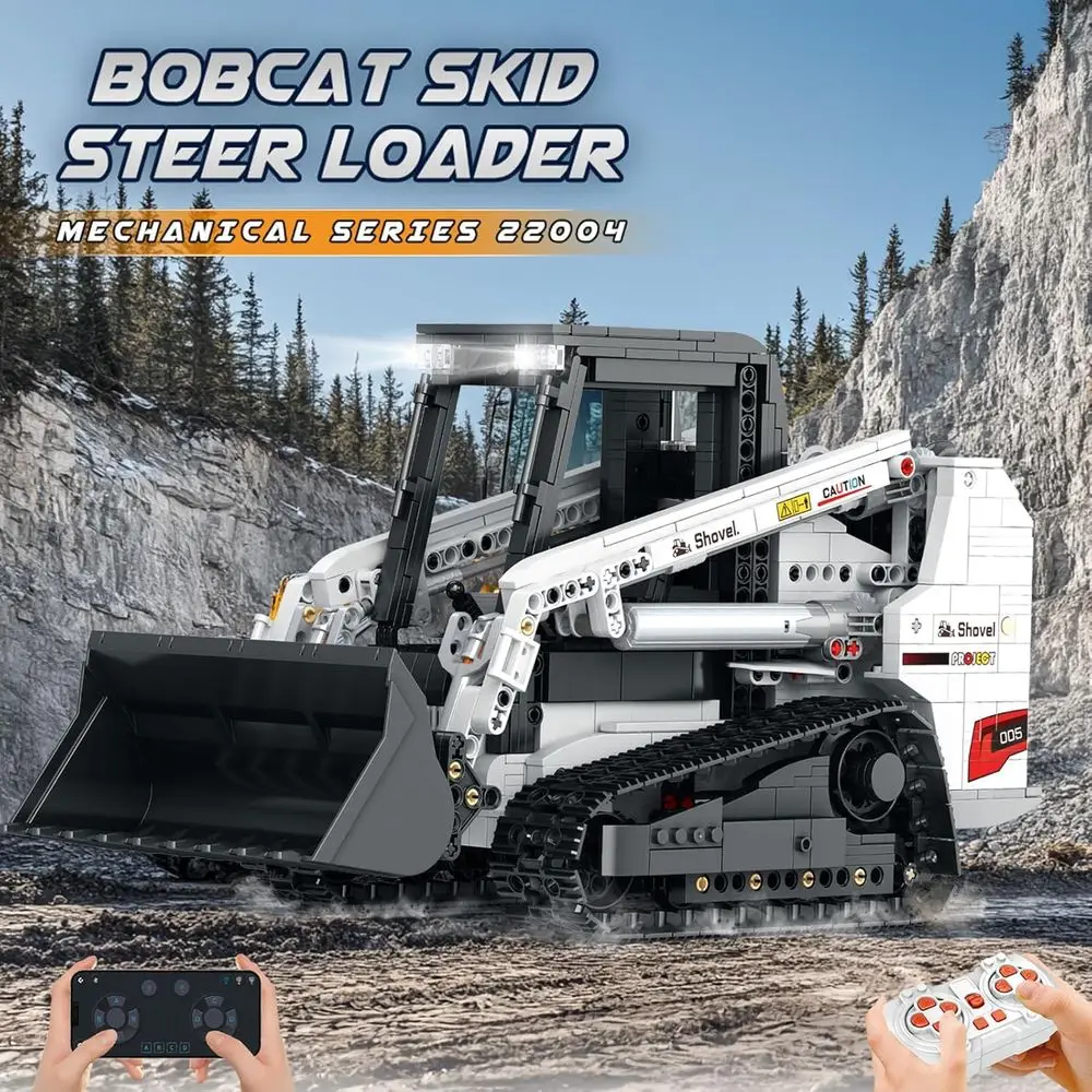 Set di blocchi da costruzione per minipala Bobcat con telecomando, multiplayer da 2,4 GHz, 1227 pezzi, ideale per bambini e collezionisti