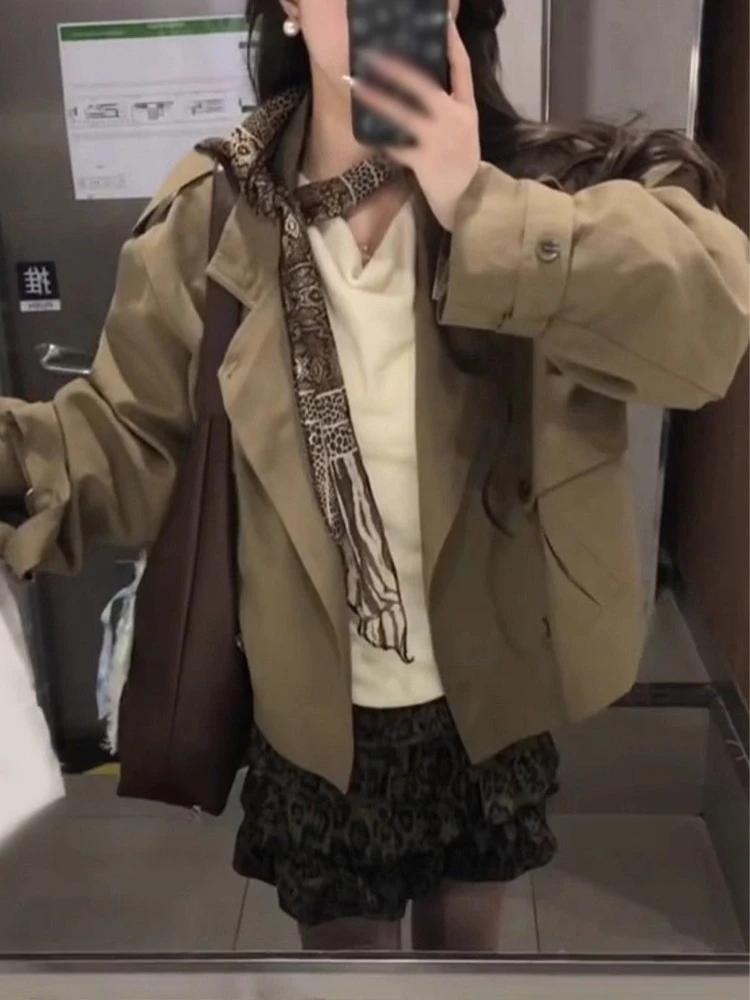 

Осень 2021, новое элегантное пальто в корейском стиле, женское модное однотонное короткое пальто в стиле Харадзюку, офисная женская повседневная одежда с карманами, повседневная одежда Daliy Ins