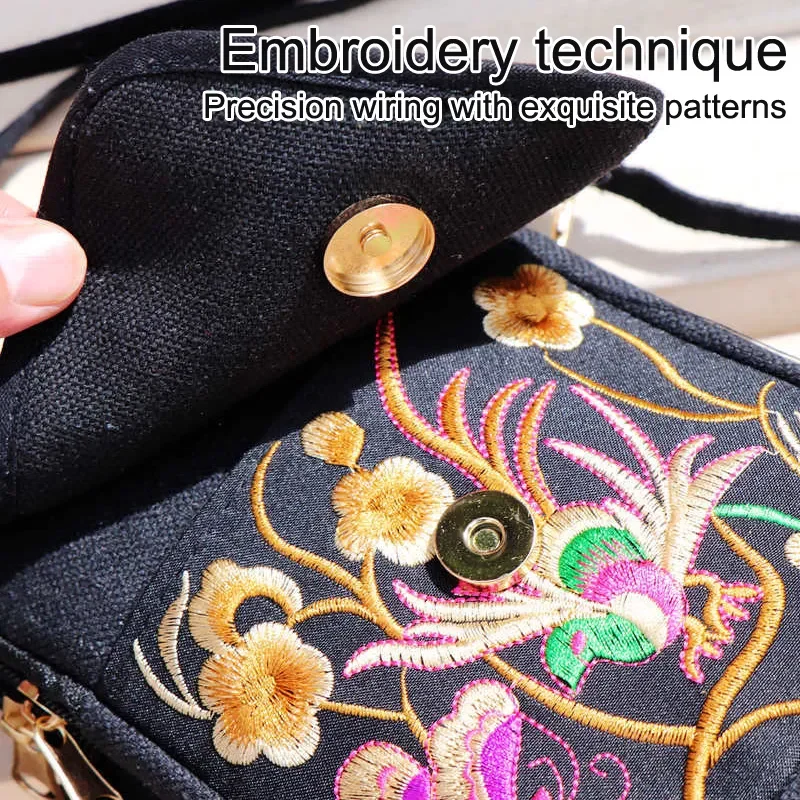 1PC Embroidered National Style Cloth Bag Waist Bag Oblique Span Shoulder Coin Mini Wallet Carry Vertical Square