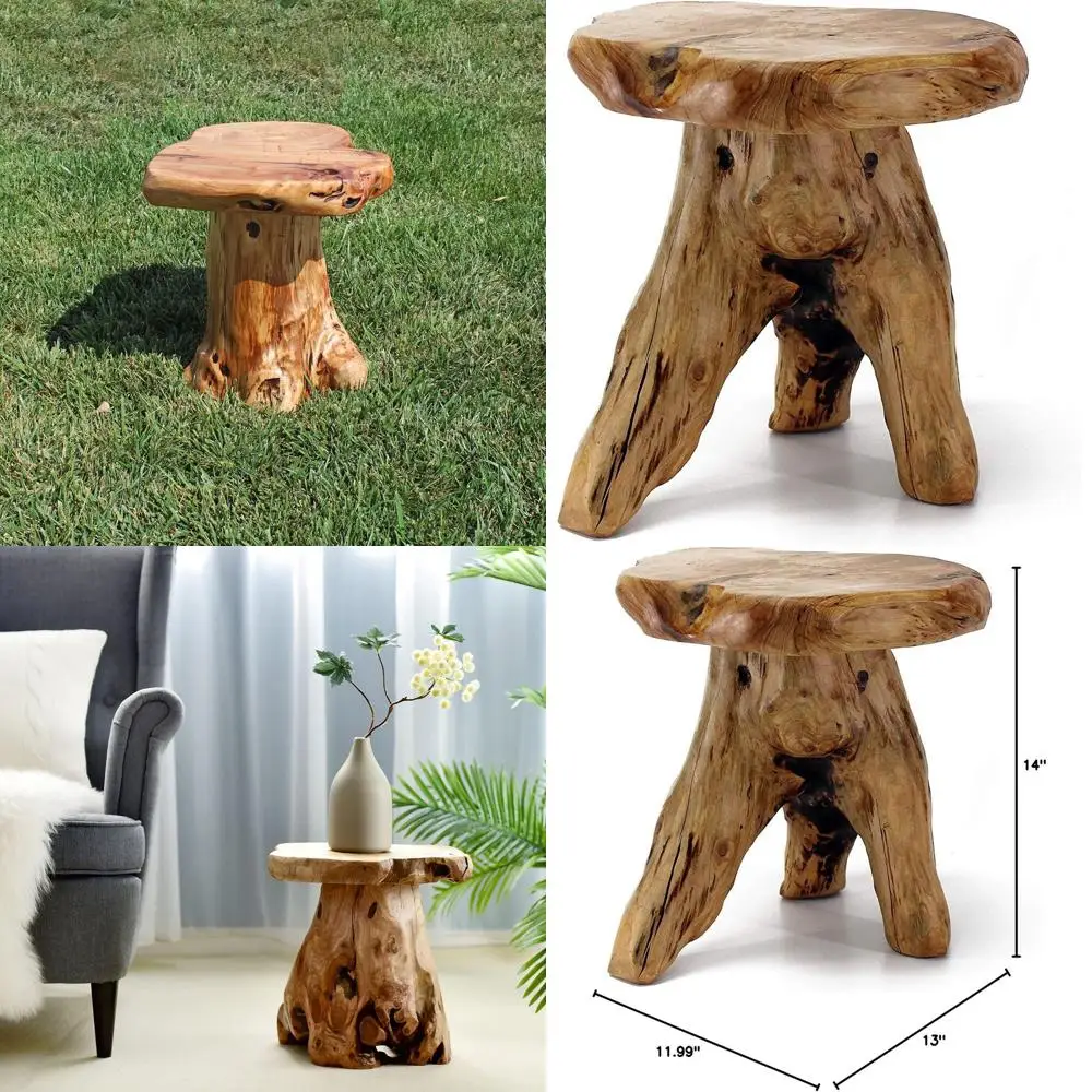 

Деревянный табурет с необработанным краем 14 дюймов, многофункциональный приставной столик, подставка для растений, прикроватная тумбочка, подходит для гостиной, спальни, патио, сада