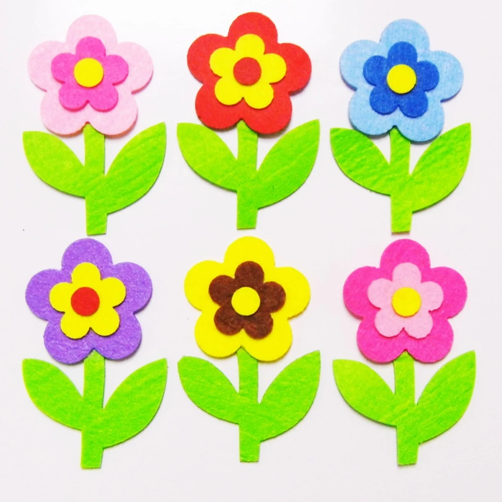 Non Woven Felt Flower Wall Stickers for Children, Tulips, Sun, Smiling Face, Kindergarten, School, Classroom, Handmade Toys view 2