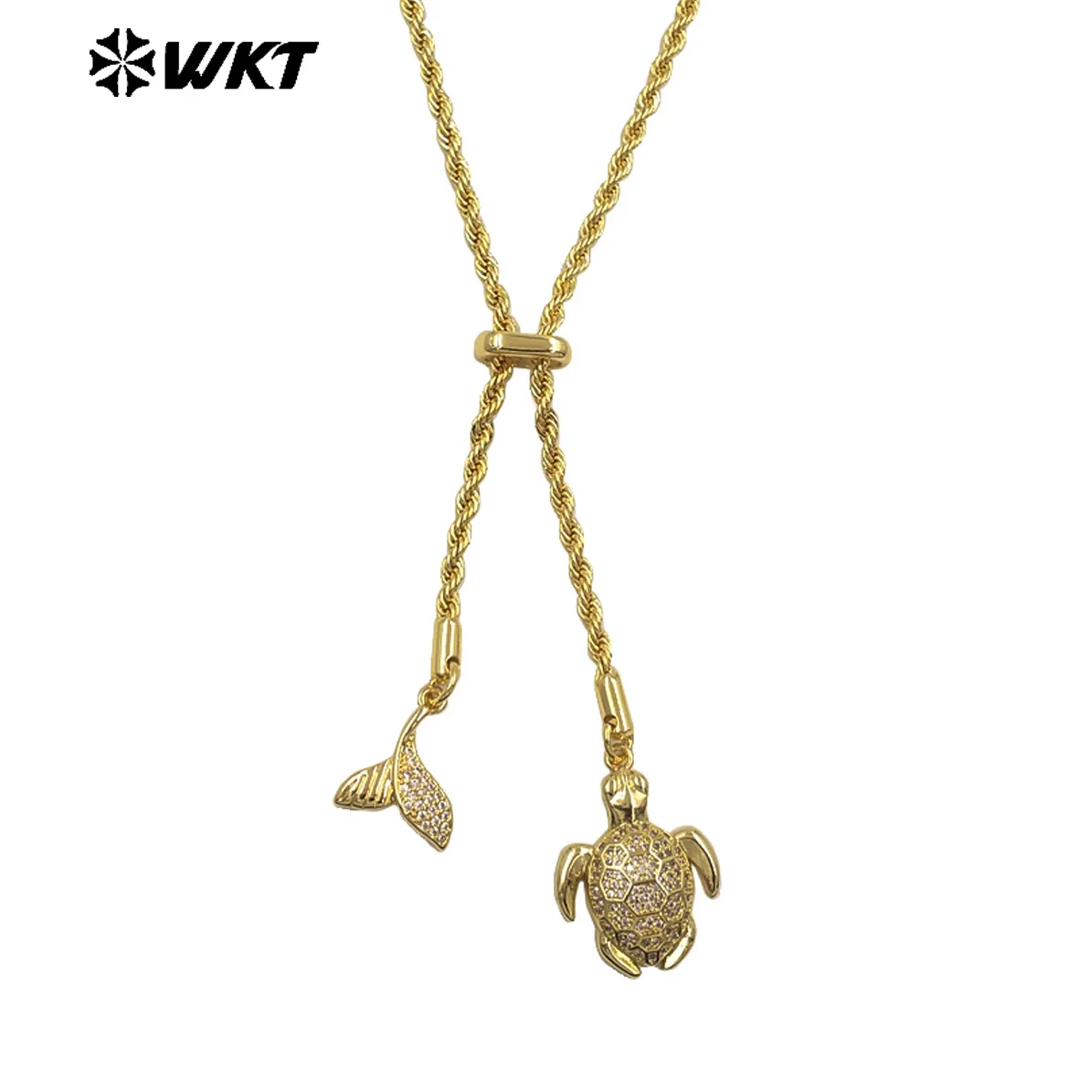 

WT-JFN51 Новое поступление латунная позолоченная цепочка с двойными подвесками из циркона в виде животных металлическое женское ожерелье для модных одинаковых ювелирных изделий