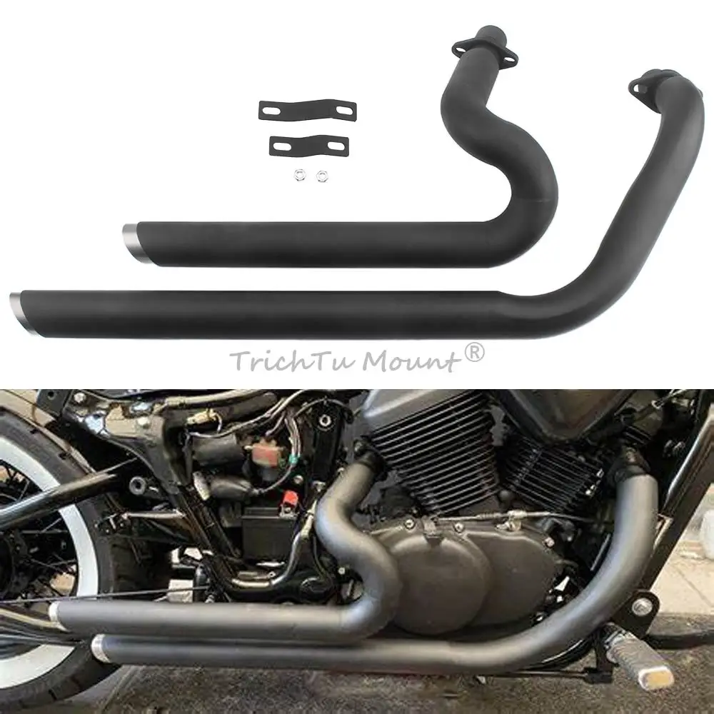 For HONDA Shadow VLX 600 VT600C 1988-2008 VT600CD Deluxe Steed Shadow VLX 400 Motorcycle Part Exhaust Pipes Matte Black/Chrome