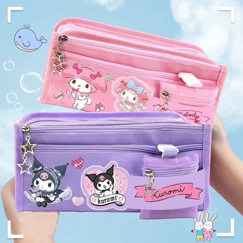 Sanrio Pencil Case Kawaii Kuromi Cinnamoroll Melody School Pencils Bag Large Capacity Pen Case Supplies Stationery Cosmetic Bags