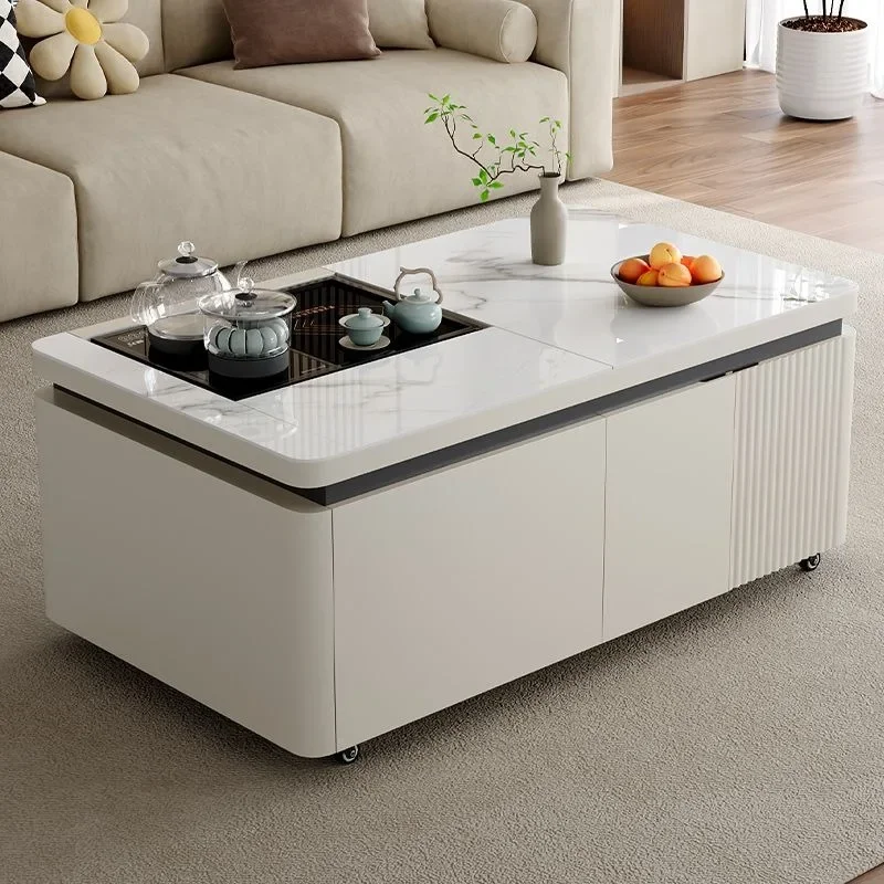 Mesa de Centro Italiana de Lujo Premium con Almacenamiento, Mesa Auxiliar Transparente para Sala de Estar, Diseño Nórdico, Mueble para el Hogar