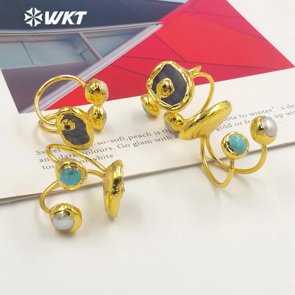 

WT-R474 Лидер продаж, бирюзовый камень, жемчуг и кианит, драгоценный камень, можно регулировать кольцо, унисекс или пара