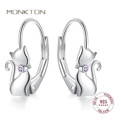 Monkton 925 Sterling Silver Lovely Cats Stud Earrings for Women Elegant Purple Zirconia Earrings Wedding Jewelry Gift Set