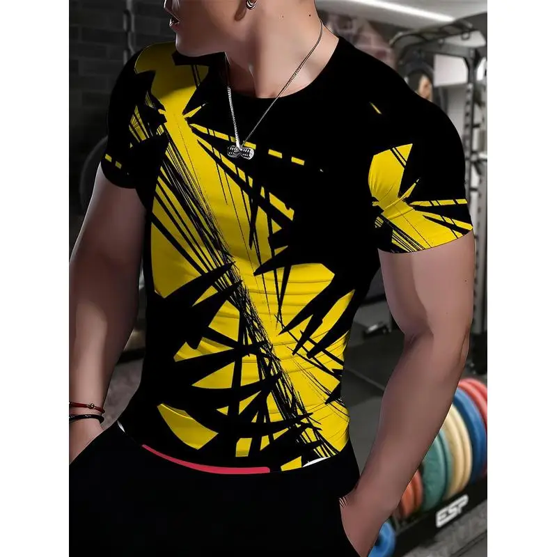 Summer Male Compression Fitness Short Sleeve High Elastic Quick Dry Muscle Defining Print Sports Training T Shirt Bodybuilding