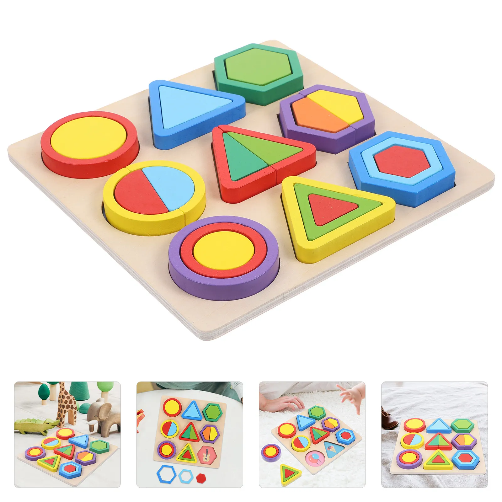 

1Set Rainbow Wooden Shape Matching Puzzle for Kids Sensory Stimulation Hand Eye Coordination Creativity Building Fine Motor