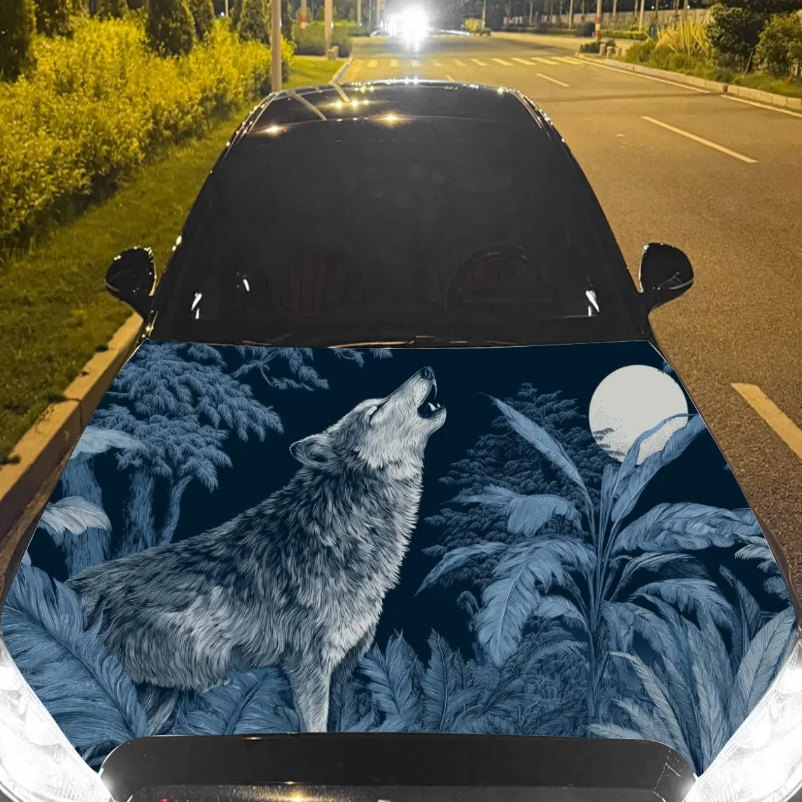 

Car Decals Wolf in Moonlit Fern Woodland with Textured Background & Artistic, Evocative Visual Details Car Hood Sticker, Waterpr