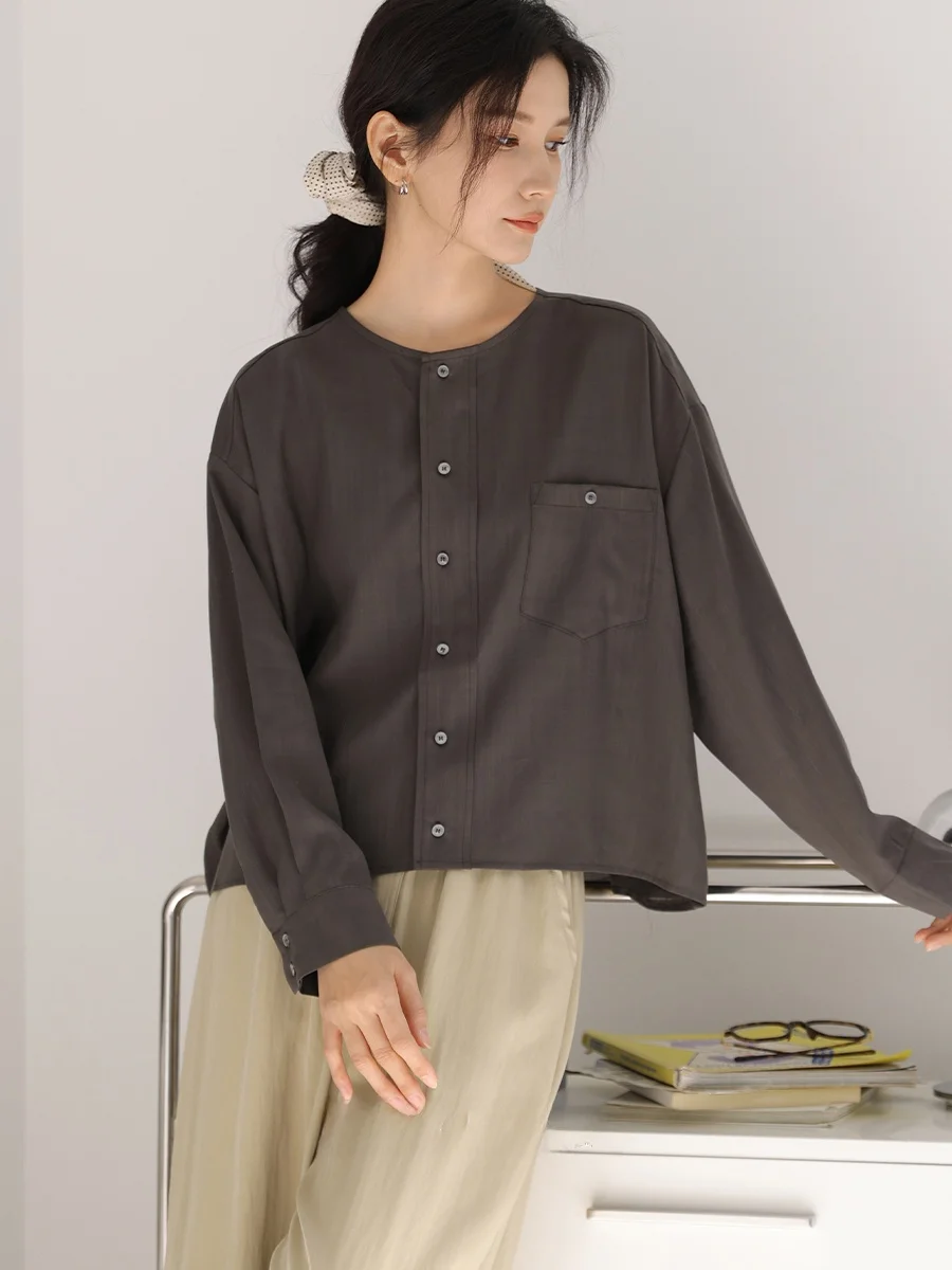 

Женская футболка DianThia с круглым вырезом, легкая, с длинным рукавом, из шелкового волокна, повседневная, весна 2025