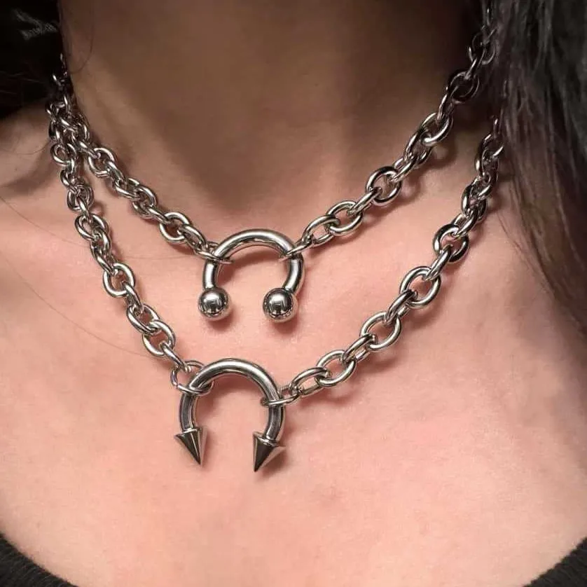 Punk Silberfarbene Edelstahl Geometrische Nasenklammer Anhänger Halskette für Frauen Sexy Nachtclub Schmuck Accessoires